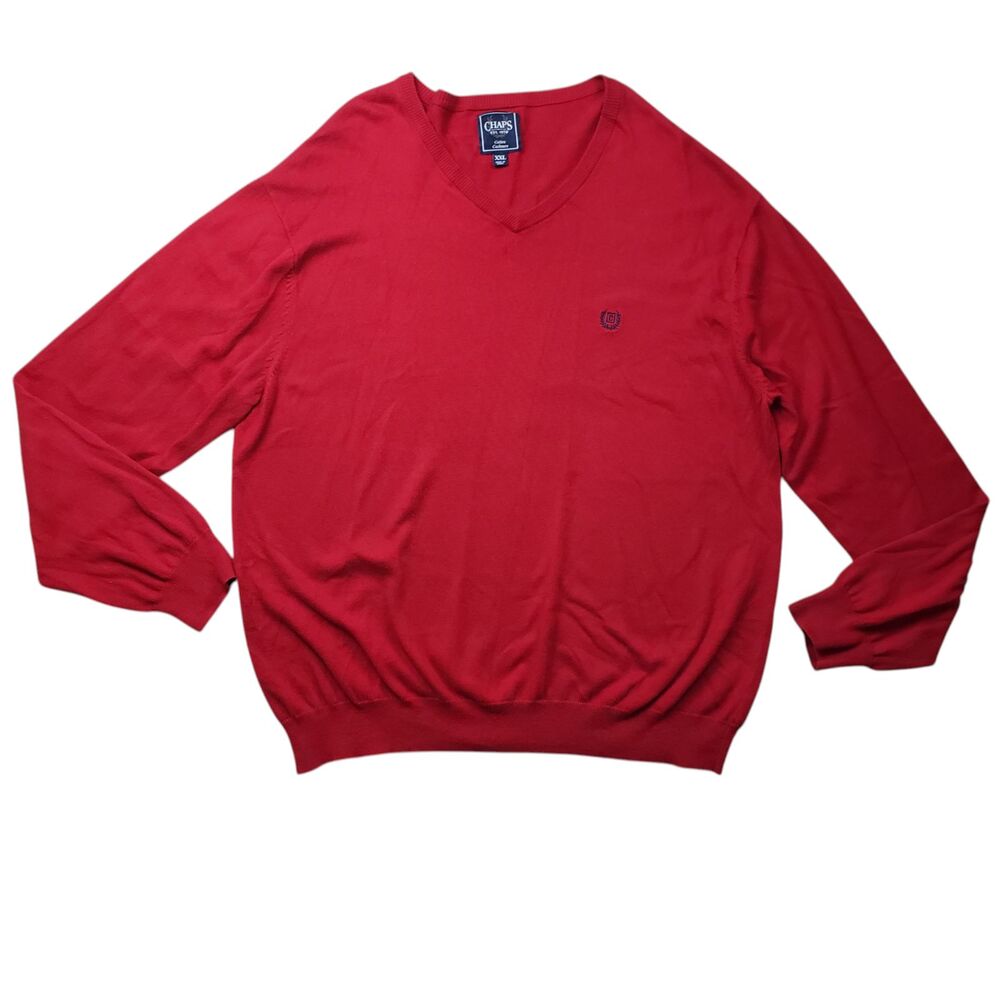 Chaps Sweater Mens XXL Red Cotton Cashmere Knit V-Neck - Picture 2 of 10